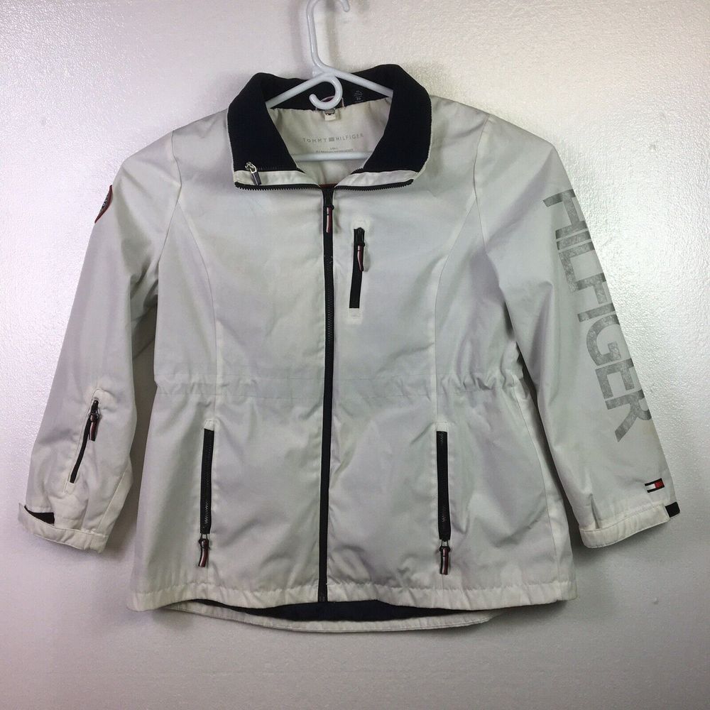 Tommy Hilfiger Womens Jacket Sz Xl White Designer Logo Coat No Hood